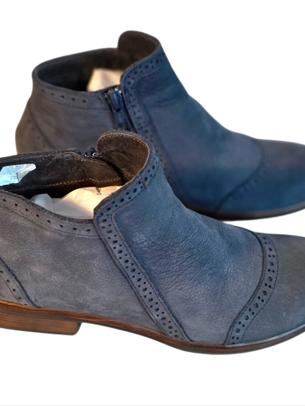 Naot Nubuck Blue Suede Style Fashion Side Zip Ankle Boots EU 38 US 7.5-8